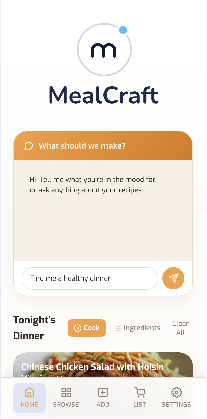 MealCraft App Homepage